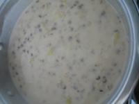Mix sour cream and flour with milk. Pour the roux...
