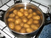Cook potatoes in their skins, drain them, let them...