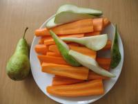 Trim the carrot, cut into the lengthwise slices....