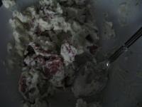 Mix curd and chives. Cut the dry salami into thin...