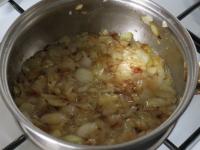 Peel onion and chop it coarsely. Cook it and...