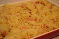 Cover with remaining pasta and sauerkraut....