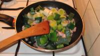 Cut leek into thin rounds, bacon into noodles and...
