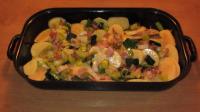 Spread cooked mixture of the bacon and leek, pour...
