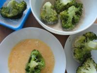 Dip individual broccoli florets on widest part...