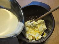 Beat curd cheese, butter and egg into foam....