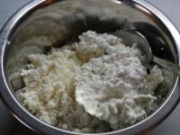 Crumble Feta cheese into a bowl and mix it with...