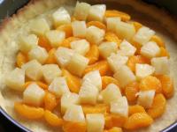 Lay tangerine and pineapple on the cold cake base....