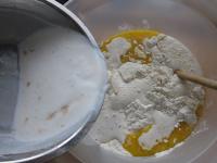 Slightly warm milk, pour it on the fresh yeasts,...