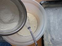 Mix flour with baking powder. Pour dry mixture...