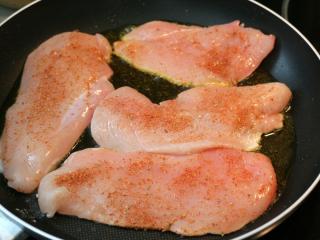 Cook the chicken breasts
