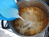 Stir the sour cream and flour in milk. Pour...