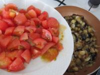 While the eggplant is stewing, pour boiling water...