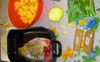 Place salted carp onto oiled tray, garnish with...