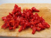 Cut the pepper and pickles into smaller pieces....