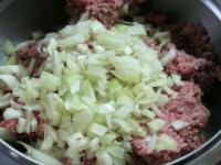 Put ground por and chopped onion into a bowl....