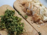 Cut the roll and fresh or dried parsley. Put it in...
