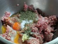 Mix in a bowl minced pork with eggs, add dried...