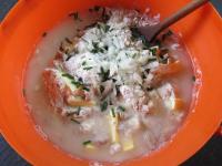 Add lukewarm water, half a cube of yeast, finely...