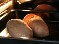 Bake sweet potatoes at 320°F (160°C) for 10...