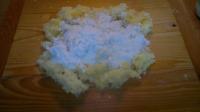 Pour the flour, semolina over potatoes, add salt,...