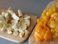 Put in a bowl fruit cut into small pieces. Put...