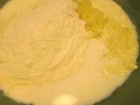 Add flour, baking powder, grated potatoes and milk...
