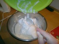 Add the egg whites to the yolk mass....