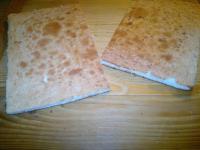 Let the baked dough cool and divide it into two...