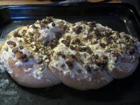 Pour lemon icing over warm sweet bread, which you...