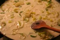 Add fried leeks to prepared sauce and cook for...
