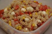 Cook pasta, pour the water out and mix it with a...