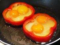 Break eggs into the inside of the ring, depending...