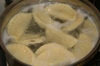 We cook the dumplings in a salted, boiling water....