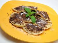 We sprinkle poppy-seeds, curd, ground nuts, cocoa...