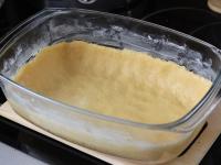 Put the dough into the pan and press down along...