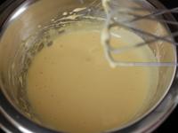 In a bowl with hot water whip the yolks into thick...