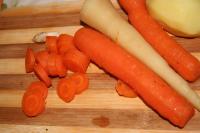When the soup is done, take the root vegetables...