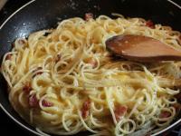 Remove pan from heat and pour the eggs....
