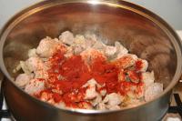 Cook meat for a while, then add ground red pepper,...