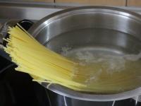 Cook spaghetti (based on the instructions) in...