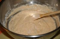 Stir in flour, hazelnuts, baking powder and egg...