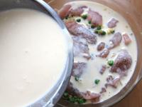 Prepare the dressing from the milk, single cream,...