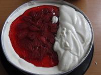 Carrefuly transfer (tip up) stiff strawberry jelly...