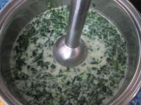Add milk mixed with flour into the cooked spinach,...