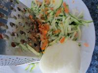 Peel vegetables, wash them and grate coarsely. ...