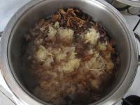 Add prepared sauerkraut and drained mushrooms into...