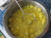 Crush the potatoes well in the water in which they...
