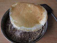 Turn the last pancake with the baked side up and...