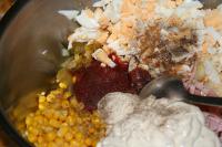 Add salt, pepper, ketchup. vinegar, oil, Worcester...